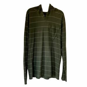 Modern Culture Lightweight Long Sleeve Hoodie Green White Stripes Size Large